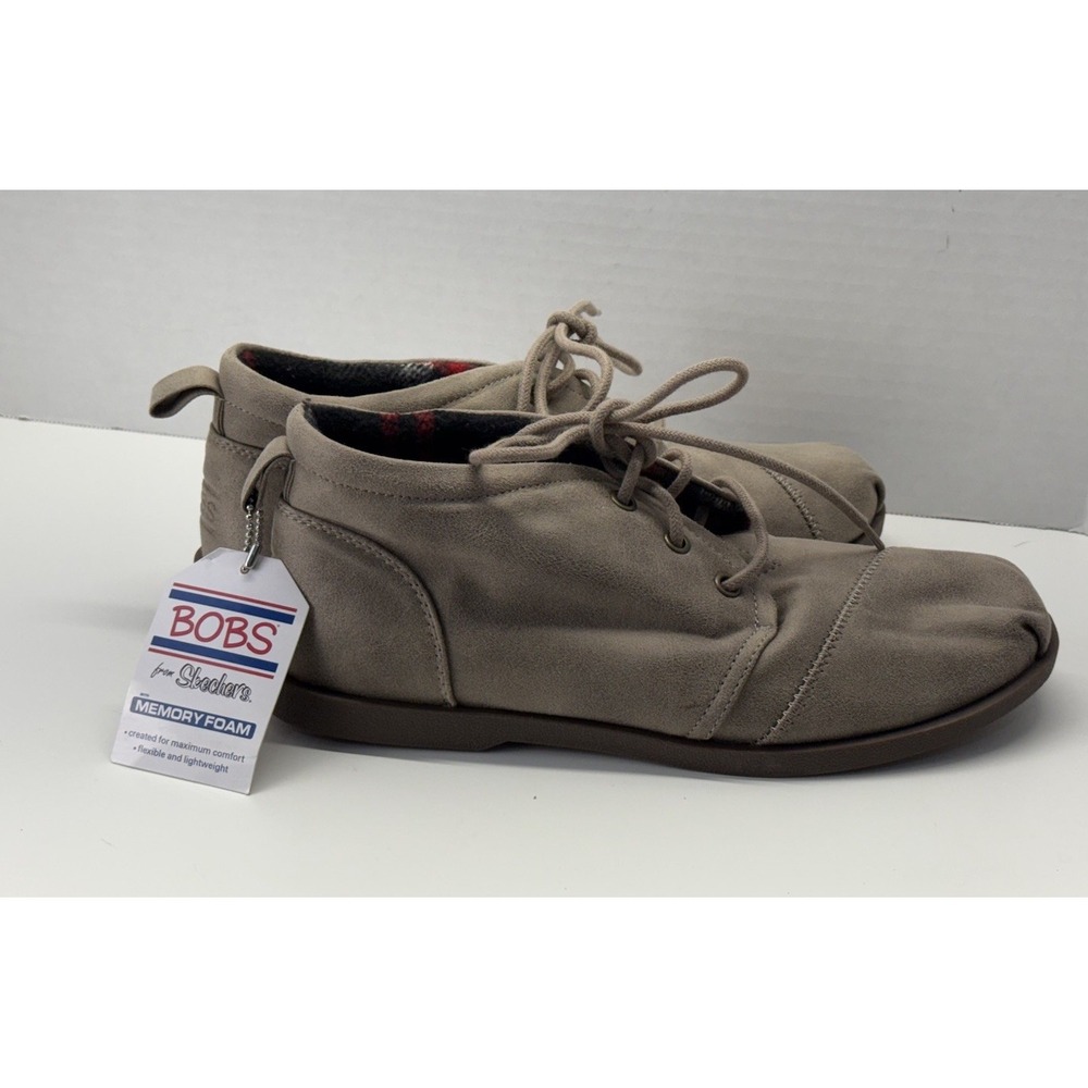 Skechers Bobs Memory Foam Hi Top Sneakers Ankle Boots Lace up Beige Suede Sz 9